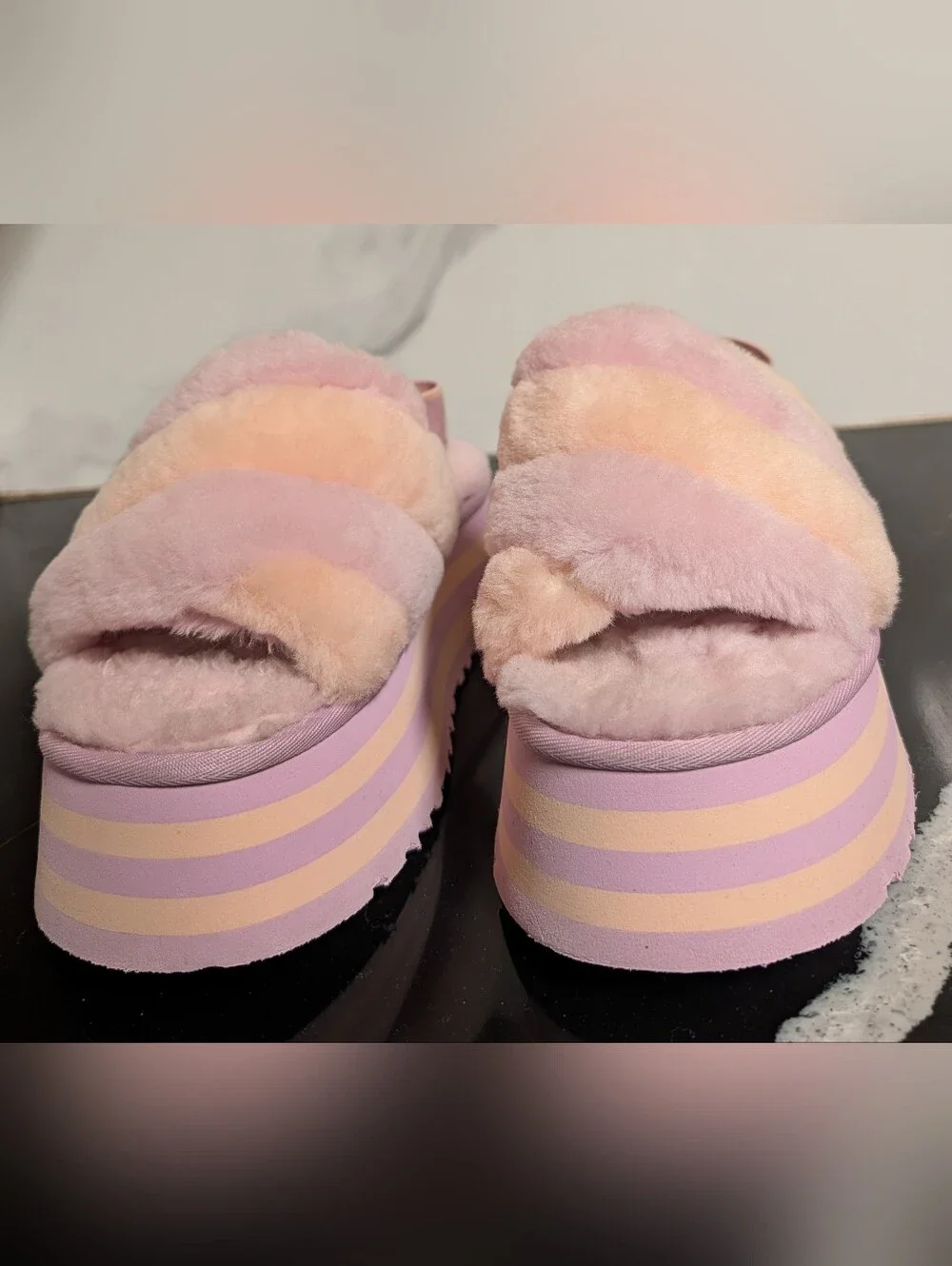 UGG Disco Stripe Slides Lavender/Cream Combo Size 9 Used Exc - Picture 4 of 12